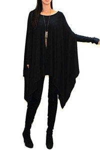 Vivicastle Women's Loose Bat Wing Dolman Poncho Tunic Dress Top (one size, BLK-long sleeve)