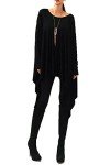 Vivicastle Women's Loose Bat Wing Dolman Poncho Tunic Dress Top (one size, BLK-long sleeve)