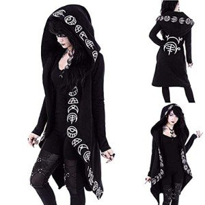 diffstyle Women Moon Gothic Witchcraft Punk Vintage Casual Long Hoodies Top Sweatshirt (3XL) Black