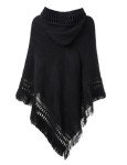 Ferand Ladies' Hooded Cape with Fringed Hem, Crochet Poncho Knitting Patterns for Women, Black