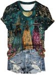 Halloween Shirts for Women Witches Gather Party Tshirt Halloween Witches Graphic Tees Witches Full Moon Art Print Shirt(Green,L)