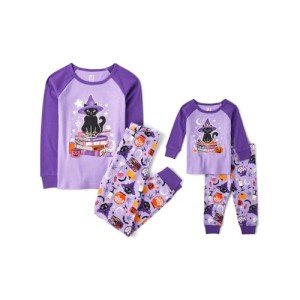 The Children's Place Baby 2 Piece and Kids, Sibling Matching, Holiday Pajama Sets, Cotton, Witchy Cat Halloween