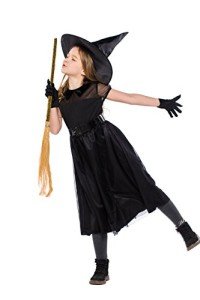 yolsun Girls' Witch Costume, Halloween Children Classic Witchy Dress Up (3.-5y（Suggested Height:38"-46" ）, Black)