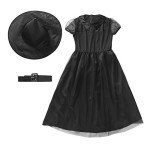 yolsun Girls' Witch Costume, Halloween Children Classic Witchy Dress Up (3.-5y（Suggested Height:38"-46" ）, Black)
