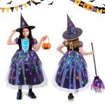 Meland Witch Costume for Girls - Light Up Halloween Costume for Girls Dress Up, Halloween Costume for Girls Age 4-11 Year Old