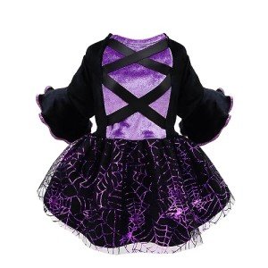 Fitwarm Dog Halloween Witch Costumes, Funny Dog Clothes for Small Dogs Girl, Goth Pet Dress, Cat Outfit, Lightweight Velvet, Lavender Purple, Black, Medium