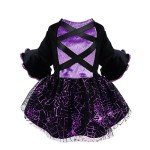 Fitwarm Dog Halloween Witch Costumes, Funny Dog Clothes for Small Dogs Girl, Goth Pet Dress, Cat Outfit, Lightweight Velvet, Lavender Purple, Black, Medium