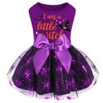 XPUDAC Halloween Dog Dress Witch Tulle Dress Holiday Dog Clothes for Small Dogs Girl, Spider Pet Costume Cat Apparel, Purple-XXS