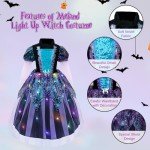 Meland Witch Costume for Girls - Light Up Halloween Costume for Girls Dress Up, Halloween Costume for Girls Age 4-11 Year Old