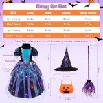 Meland Witch Costume for Girls - Light Up Halloween Costume for Girls Dress Up, Halloween Costume for Girls Age 4-11 Year Old