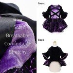 Fitwarm Dog Halloween Witch Costumes, Funny Dog Clothes for Small Dogs Girl, Goth Pet Dress, Cat Outfit, Lightweight Velvet, Lavender Purple, Black, Medium