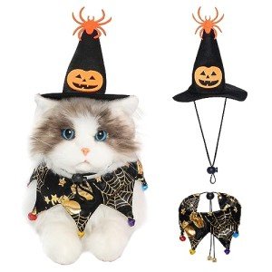 Cat Witch Halloween Costume Suit, Hmxpls Small Dogs & Cats Tutu Collar and Witch Pumpkin Hat Cute Costume Suit Kitten Outfit Clothing for Birthday Party Thanksgiving Christmas Holiday