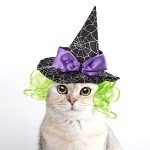 Enjoying Pet Halloween Costumes for Cats Small Dogs, Cat Witch Hat with Funny Wig, Adjustable Doggie Witch Hat Outfit, Kitten Halloween Sorcery Hat Cosplay