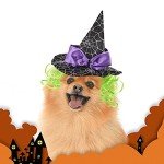 Enjoying Pet Halloween Costumes for Cats Small Dogs, Cat Witch Hat with Funny Wig, Adjustable Doggie Witch Hat Outfit, Kitten Halloween Sorcery Hat Cosplay