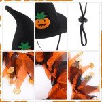 Abbylike 8 Pcs Cat Witch Halloween Costume Witch Hat and Tutu Collar with Bells for Cat Halloween Witch Pet Outfit Kitten Clothing for Small Puppy Halloween Party Pet Cosplay