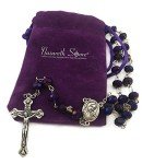 Nazareth Store Purple Crystallized Beads Rosary Handamade Prayer Necklace with Madonna Holy Soil Centerpiece Medal and Silver Jesus Cross Crucifix