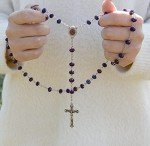 Nazareth Store Purple Crystallized Beads Rosary Handamade Prayer Necklace with Madonna Holy Soil Centerpiece Medal and Silver Jesus Cross Crucifix