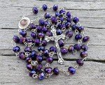 Nazareth Store Purple Crystallized Beads Rosary Handamade Prayer Necklace with Madonna Holy Soil Centerpiece Medal and Silver Jesus Cross Crucifix