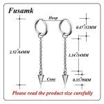 Fusamk Punk Rock Stainless Steel Cone Circle Hoop Earrings Long Chain Drop Dangle Earrings