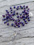 Nazareth Store Purple Crystallized Beads Rosary Handamade Prayer Necklace with Madonna Holy Soil Centerpiece Medal and Silver Jesus Cross Crucifix