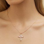 Barzel 18K Rose Gold Plated Created Opal Cross Necklace Pendant, 18 Inches with 2 Inches Extension (Rose Gold)