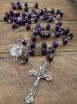 Nazareth Store Purple Crystallized Beads Rosary Handamade Prayer Necklace with Madonna Holy Soil Centerpiece Medal and Silver Jesus Cross Crucifix