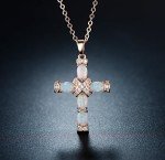 Barzel 18K Rose Gold Plated Created Opal Cross Necklace Pendant, 18 Inches with 2 Inches Extension (Rose Gold)