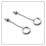 Fusamk Punk Rock Stainless Steel Cone Circle Hoop Earrings Long Chain Drop Dangle Earrings