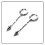 Fusamk Punk Rock Stainless Steel Cone Circle Hoop Earrings Long Chain Drop Dangle Earrings