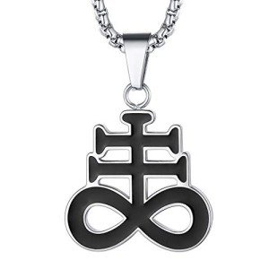FaithHeart Leviathan Cross Necklace Stainless Steel Church of Satan Satanic Leviathan Cross Pendant Jewelry for Male Silver