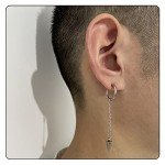 Fusamk Punk Rock Stainless Steel Cone Circle Hoop Earrings Long Chain Drop Dangle Earrings