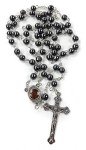 Hematite Rosary Black Stone Beads Necklace with Jerusalem Holy Soil & Cross