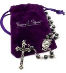 Hematite Rosary Black Stone Beads Necklace with Jerusalem Holy Soil & Cross