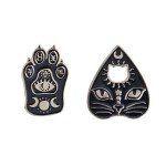 2 Pcs/Set Gothic Black Cat Pet Paw Brooch Enamel Witch Magic Cat Mystical Footprints Triple Moon Star Goddess Brooches Pin Sets Badges for Women Jewelry (Silver)