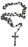 Hematite Rosary Black Stone Beads Necklace with Jerusalem Holy Soil & Cross