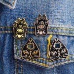 2 Pcs/Set Gothic Black Cat Pet Paw Brooch Enamel Witch Magic Cat Mystical Footprints Triple Moon Star Goddess Brooches Pin Sets Badges for Women Jewelry (Silver)