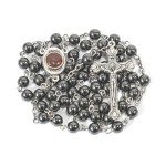 Hematite Rosary Black Stone Beads Necklace with Jerusalem Holy Soil & Cross