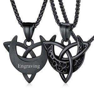 FaithHeart Personalized Custom Celtic Triquetra Moon Necklaces, Feminism Goddess Trinity Knot Pendant Necklace Triple Moon Pendant Charms Black Stainless Steel Witch Jewelry Durability Neck Chain