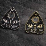 2 Pcs/Set Gothic Black Cat Pet Paw Brooch Enamel Witch Magic Cat Mystical Footprints Triple Moon Star Goddess Brooches Pin Sets Badges for Women Jewelry (Silver)