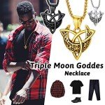 FaithHeart Personalized Custom Celtic Triquetra Moon Necklaces, Feminism Goddess Trinity Knot Pendant Necklace Triple Moon Pendant Charms Black Stainless Steel Witch Jewelry Durability Neck Chain