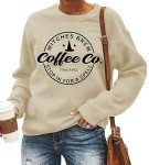 Halloween Witches Brew Sweatshirt Women Funny Coffee Co Letter Print T-Shirt Casual Long Sleeve Witches Pullover Sweater (M, Light Yellow)