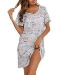 ENJOYNIGHT Womens Nightgowns Cotton Sleepwear Plus Size Sleep Shirts Short Sleeves Nightshirt Print Sleepshirt (X-Large, Coffee Cup)