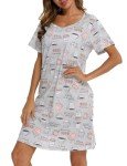 ENJOYNIGHT Womens Nightgowns Cotton Sleepwear Plus Size Sleep Shirts Short Sleeves Nightshirt Print Sleepshirt (X-Large, Coffee Cup)