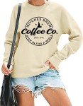 Halloween Witches Brew Sweatshirt Women Funny Coffee Co Letter Print T-Shirt Casual Long Sleeve Witches Pullover Sweater (M, Light Yellow)