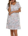 ENJOYNIGHT Womens Nightgowns Cotton Sleepwear Plus Size Sleep Shirts Short Sleeves Nightshirt Print Sleepshirt (X-Large, Coffee Cup)