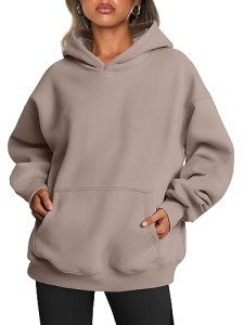 Trendy Queen Womens Oversized Hoodies Fleece Sweatshirts Long Sleeve Sweaters Pullover Fall Outfits Winter Clothes Coffee Grey 2XS