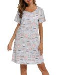 ENJOYNIGHT Womens Nightgowns Cotton Sleepwear Plus Size Sleep Shirts Short Sleeves Nightshirt Print Sleepshirt (X-Large, Coffee Cup)