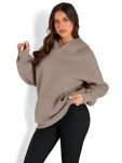 Trendy Queen Womens Oversized Hoodies Fleece Sweatshirts Long Sleeve Sweaters Pullover Fall Outfits Winter Clothes Coffee Grey 2XS