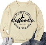 Halloween Witches Brew Sweatshirt Women Funny Coffee Co Letter Print T-Shirt Casual Long Sleeve Witches Pullover Sweater (M, Light Yellow)