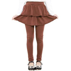 Auranso Girls Leggings with Skirt Kids Clothes Ruffle Tutu Pants Coffee 13-14 Years